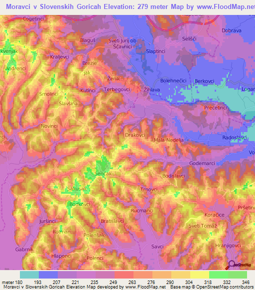 Moravci v Slovenskih Goricah,Slovenia Elevation Map