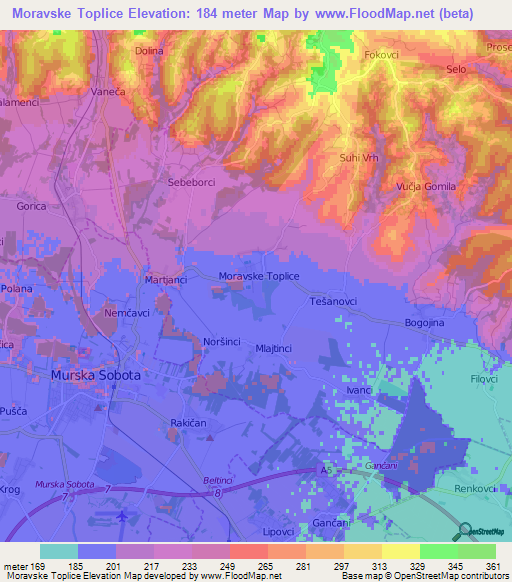 Moravske Toplice,Slovenia Elevation Map