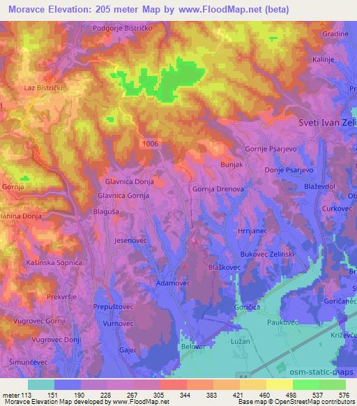 Moravce,Croatia Elevation Map