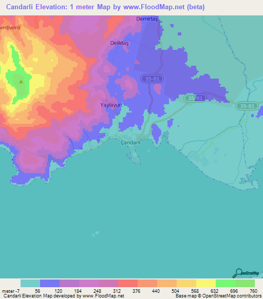 Candarli,Turkey Elevation Map