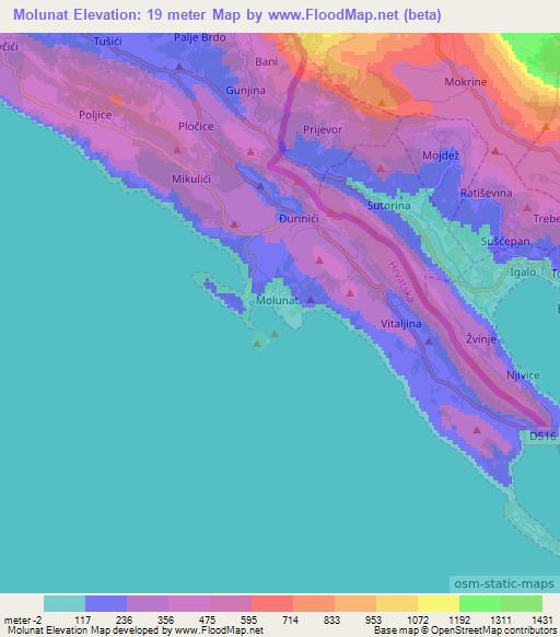 Molunat,Croatia Elevation Map