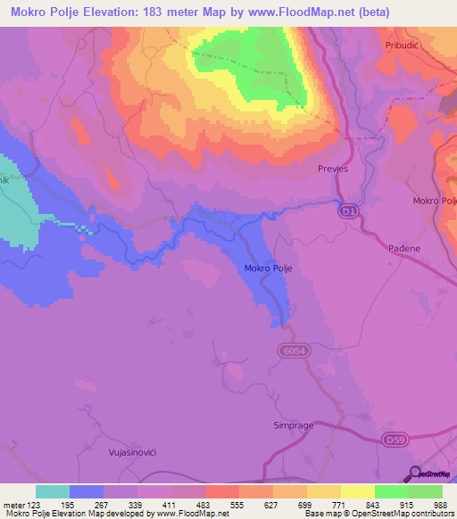 Mokro Polje,Croatia Elevation Map