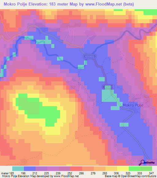 Mokro Polje,Croatia Elevation Map