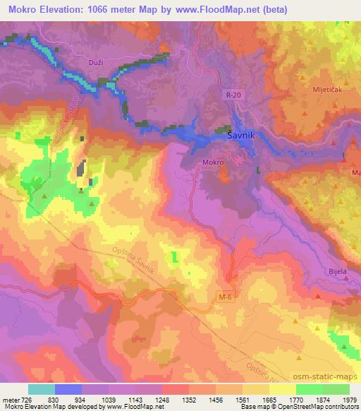 Mokro,Montenegro Elevation Map