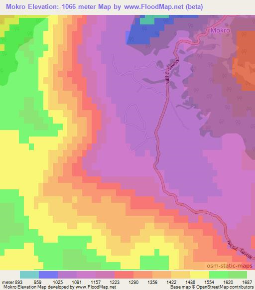 Mokro,Montenegro Elevation Map