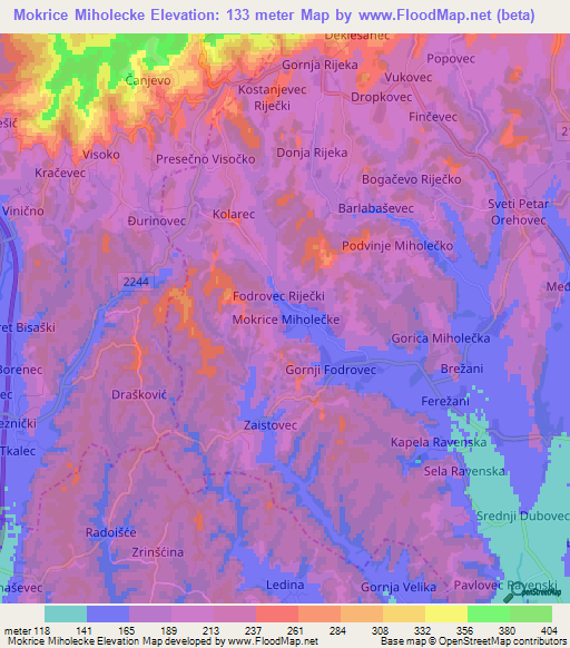 Mokrice Miholecke,Croatia Elevation Map