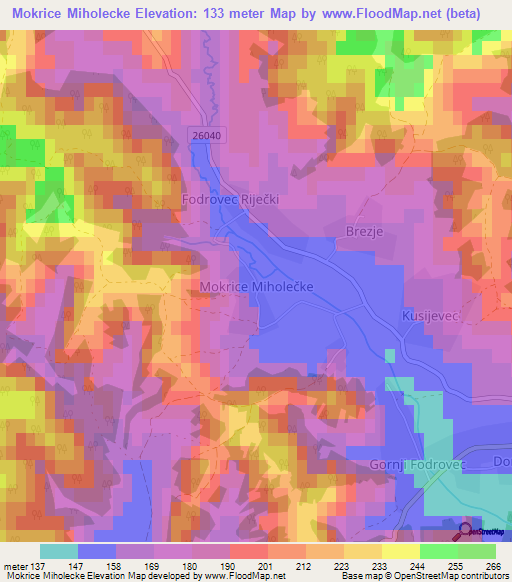 Mokrice Miholecke,Croatia Elevation Map