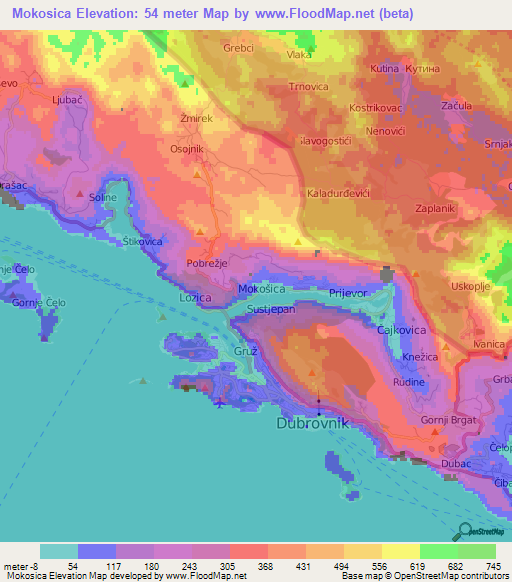 Mokosica,Croatia Elevation Map