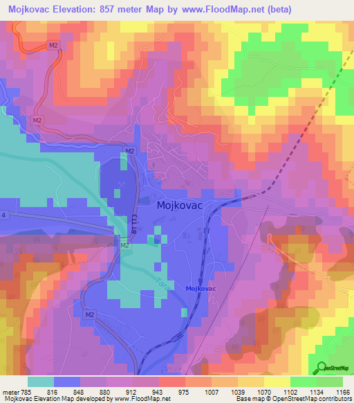 Mojkovac,Montenegro Elevation Map