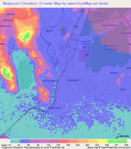 Mojanovici,Montenegro Elevation Map