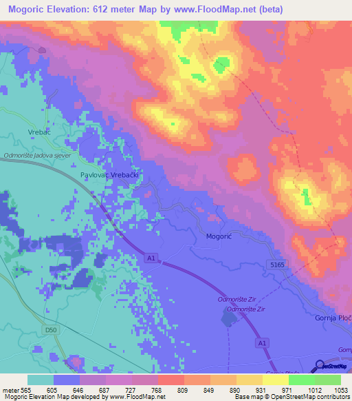 Mogoric,Croatia Elevation Map