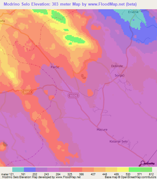 Modrino Selo,Croatia Elevation Map