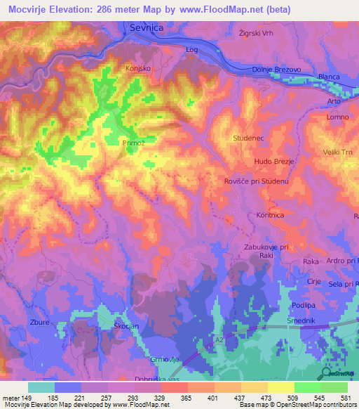 Mocvirje,Slovenia Elevation Map