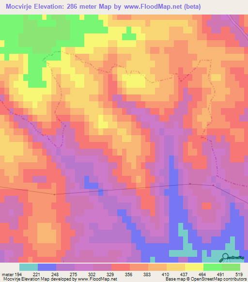 Mocvirje,Slovenia Elevation Map