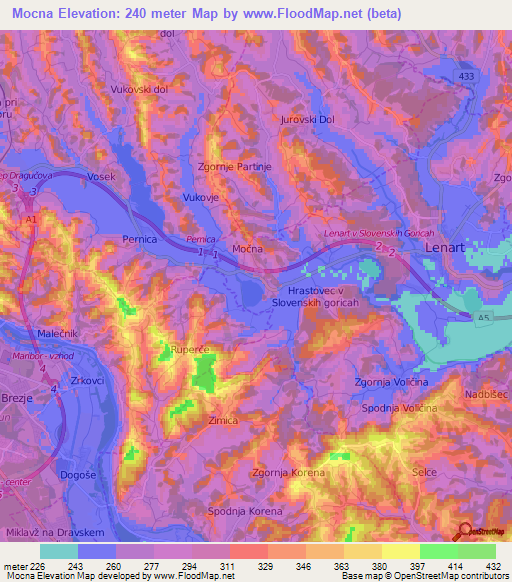 Mocna,Slovenia Elevation Map