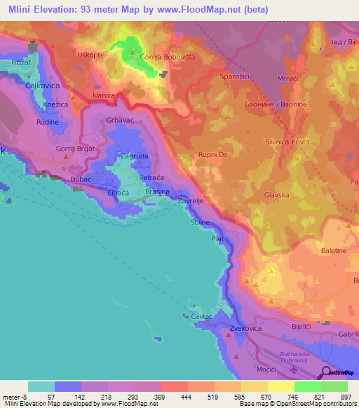 Mlini,Croatia Elevation Map