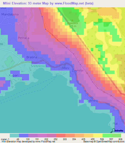 Mlini,Croatia Elevation Map