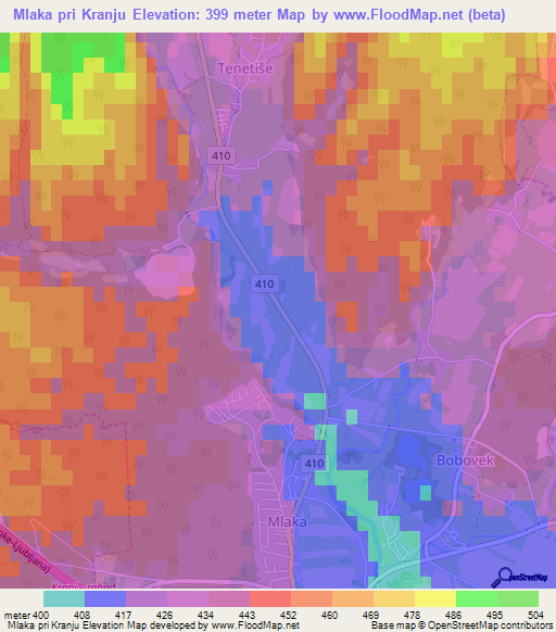 Mlaka pri Kranju,Slovenia Elevation Map