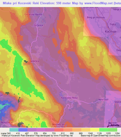 Mlaka pri Kocevski Reki,Slovenia Elevation Map