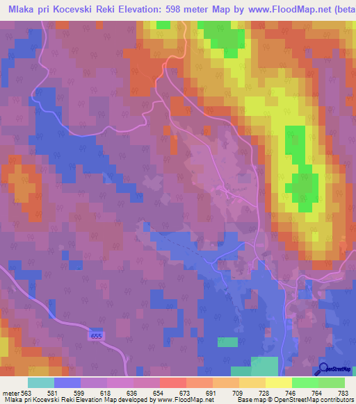 Mlaka pri Kocevski Reki,Slovenia Elevation Map