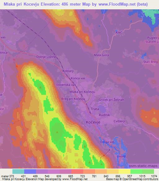 Mlaka pri Kocevju,Slovenia Elevation Map