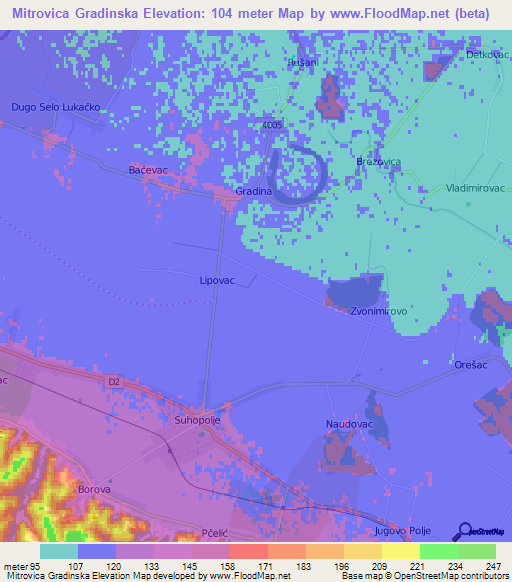 Mitrovica Gradinska,Croatia Elevation Map