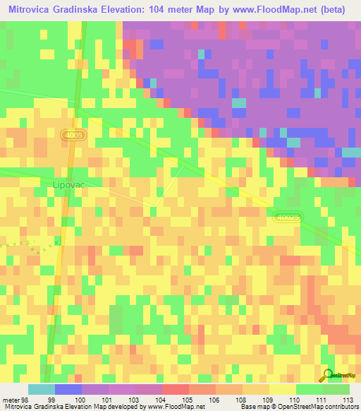 Mitrovica Gradinska,Croatia Elevation Map