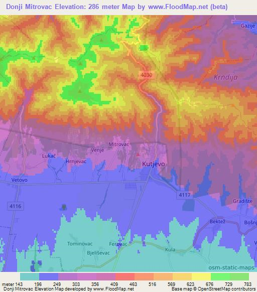 Donji Mitrovac,Croatia Elevation Map