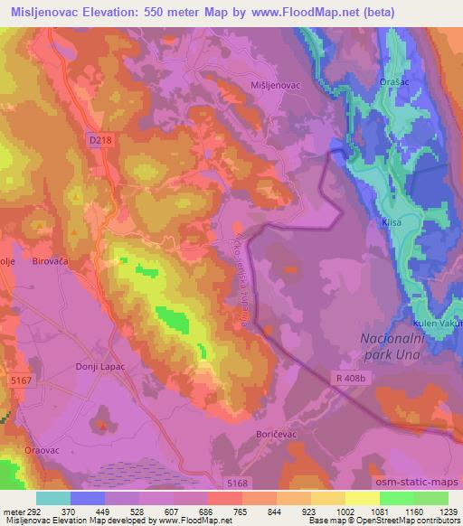 Misljenovac,Croatia Elevation Map