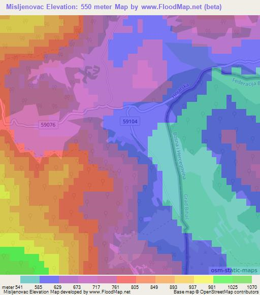 Misljenovac,Croatia Elevation Map