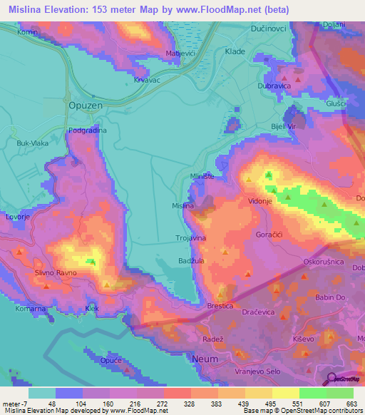 Mislina,Croatia Elevation Map