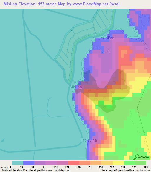 Mislina,Croatia Elevation Map