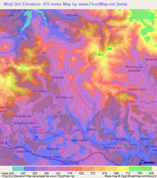 Misji Dol,Slovenia Elevation Map