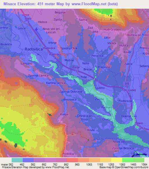 Misace,Slovenia Elevation Map