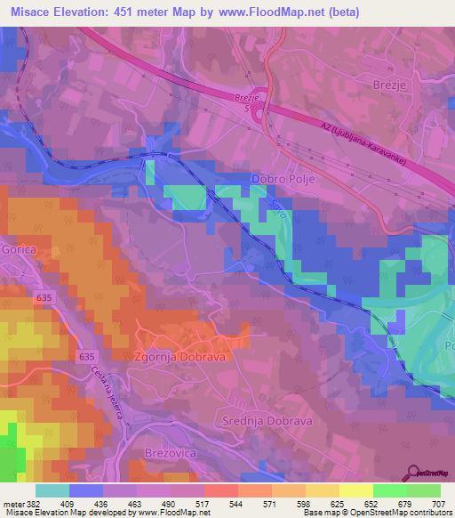 Misace,Slovenia Elevation Map