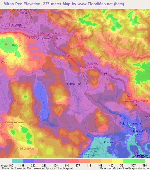 Mirna Pec,Slovenia Elevation Map