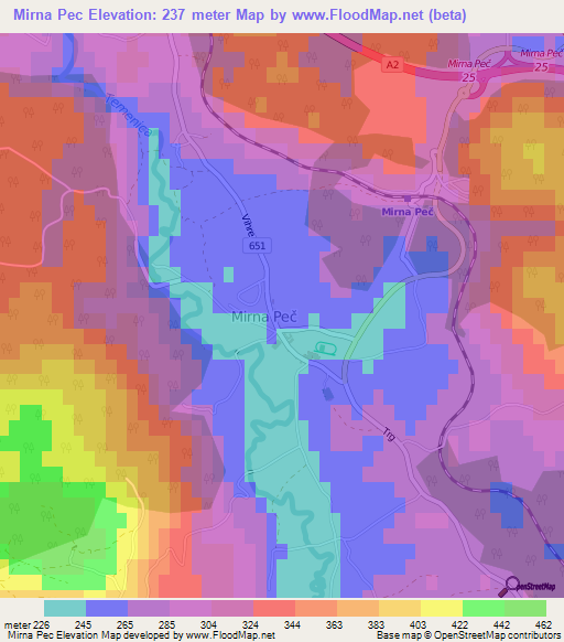 Mirna Pec,Slovenia Elevation Map