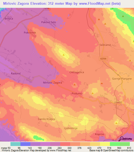 Mirlovic Zagora,Croatia Elevation Map