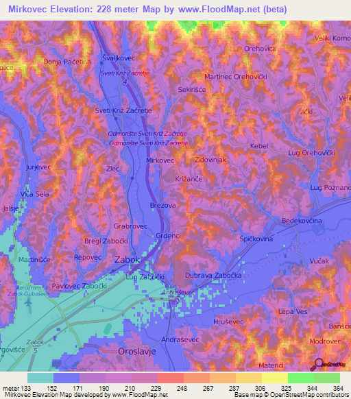 Mirkovec,Croatia Elevation Map