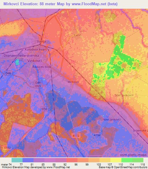 Mirkovci,Croatia Elevation Map