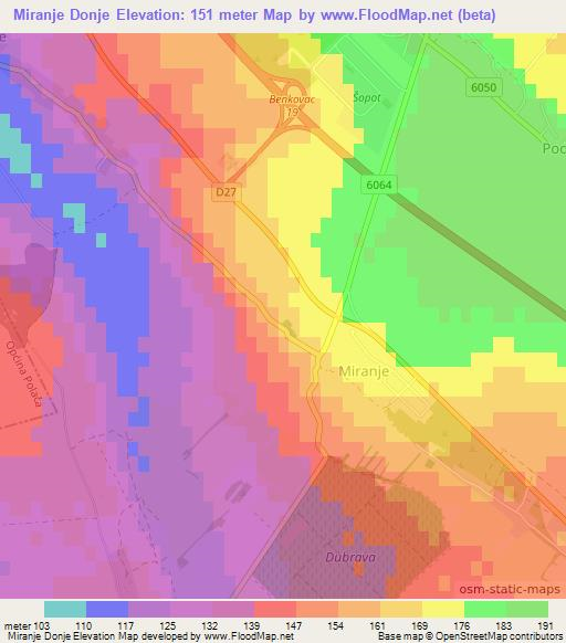 Miranje Donje,Croatia Elevation Map