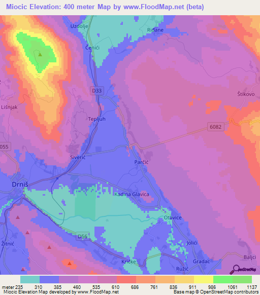 Miocic,Croatia Elevation Map