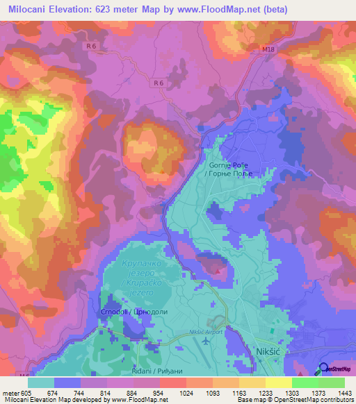 Milocani,Montenegro Elevation Map