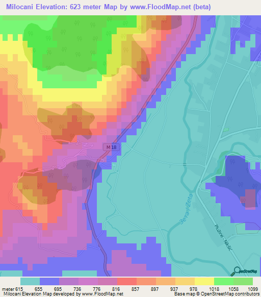 Milocani,Montenegro Elevation Map