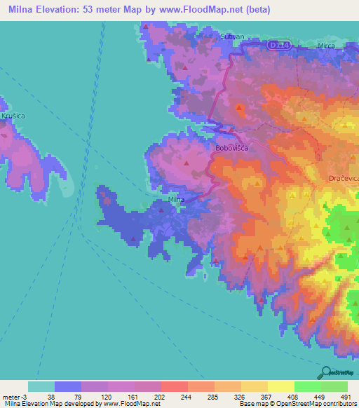 Milna,Croatia Elevation Map