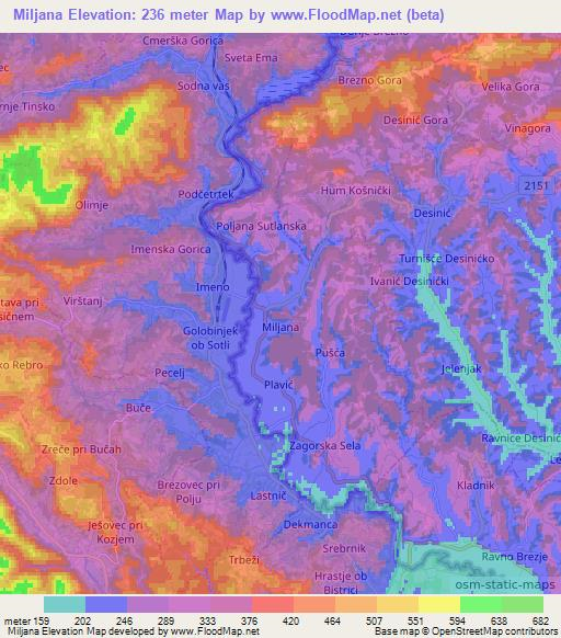 Miljana,Croatia Elevation Map