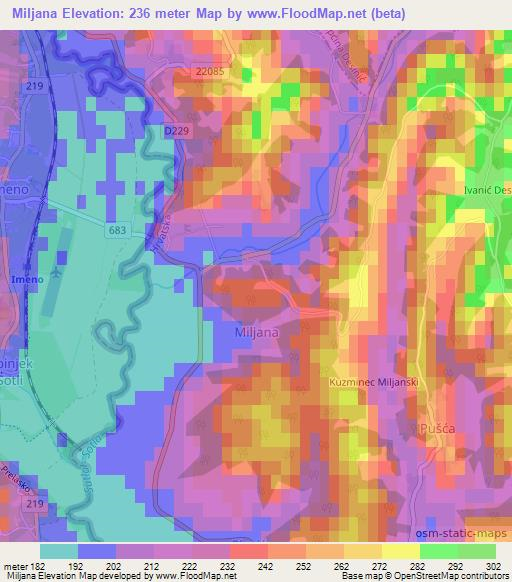 Miljana,Croatia Elevation Map