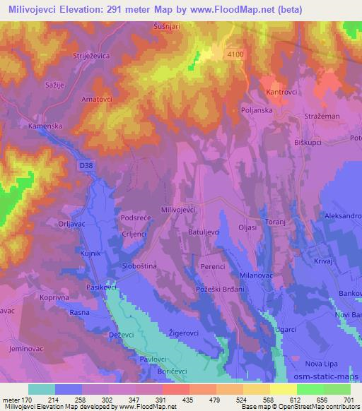 Milivojevci,Croatia Elevation Map