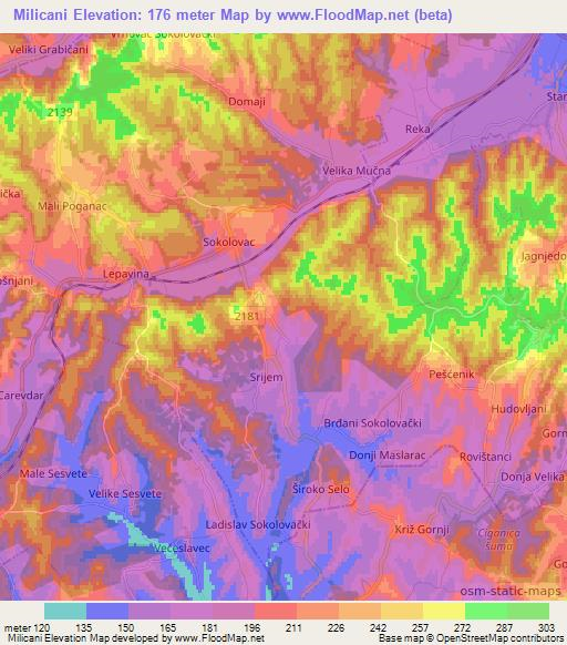 Milicani,Croatia Elevation Map