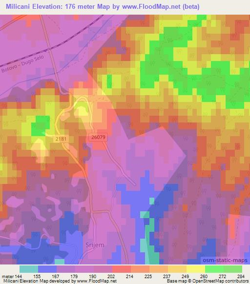 Milicani,Croatia Elevation Map